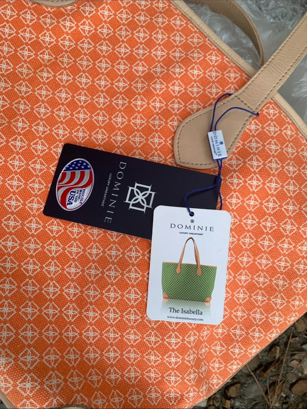 Orange Patterned Canvas Tote with Beige Trim by Dominie